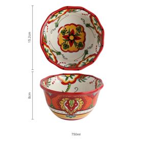 New Bohemian Hand-painted Household Ceramic Bowl (Option: Red 6inch)