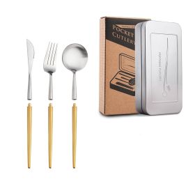 Stainless Steel Removable Portuguese Portable Knife Fork And Spoon Chopsticks Set (Option: Tungstengold threepiece suit)