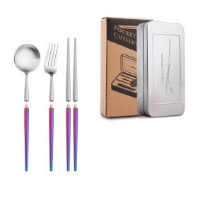 Stainless Steel Removable Portuguese Portable Knife Fork And Spoon Chopsticks Set (Option: Three pieces of glitzy silver2)