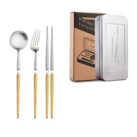 Stainless Steel Removable Portuguese Portable Knife Fork And Spoon Chopsticks Set (Option: Three pieces of gold silver2)