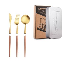 Stainless Steel Removable Portuguese Portable Knife Fork And Spoon Chopsticks Set (Option: Rose gold three piece set1)