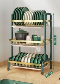 Household Bowl Rack, Chopsticks Container, Cupboard (Option: Green and gold-3layers of main frame)