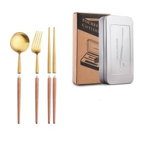 Stainless Steel Removable Portuguese Portable Knife Fork And Spoon Chopsticks Set (Option: Rose gold three piece set2)