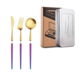 Stainless Steel Removable Portuguese Portable Knife Fork And Spoon Chopsticks Set (Option: Three pieces of glitzy gold1)