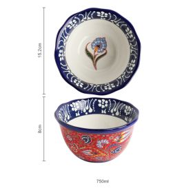 New Bohemian Hand-painted Household Ceramic Bowl (Option: Turkey Red 6inch)