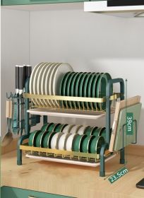 Household Bowl Rack, Chopsticks Container, Cupboard (Option: Green and gold-2layers full set)