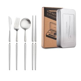 Stainless Steel Removable Portuguese Portable Knife Fork And Spoon Chopsticks Set (Option: Natural color four piece set)