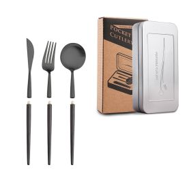 Stainless Steel Removable Portuguese Portable Knife Fork And Spoon Chopsticks Set (Option: Tungstenplated threepiece1)