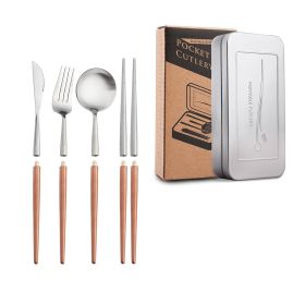 Stainless Steel Removable Portuguese Portable Knife Fork And Spoon Chopsticks Set (Option: Rose silver four piece set)