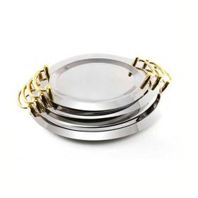 Stainless Steel Mirror Plate Square Mirror Plate Hotel Buffet Plate 16 -22Tray Tableware (Option: Round gold ear-16inch)