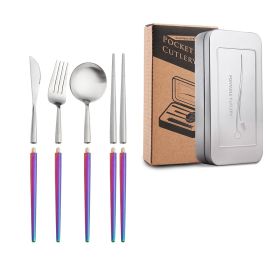 Stainless Steel Removable Portuguese Portable Knife Fork And Spoon Chopsticks Set (Option: Four pieces of glitzy silver)