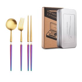 Stainless Steel Removable Portuguese Portable Knife Fork And Spoon Chopsticks Set (Option: Three pieces of glitzy gold2)