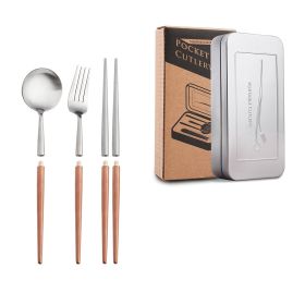 Stainless Steel Removable Portuguese Portable Knife Fork And Spoon Chopsticks Set (Option: Rose silver three piece set2)