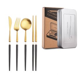 Stainless Steel Removable Portuguese Portable Knife Fork And Spoon Chopsticks Set (Option: Four pieces of dazzle gold1)