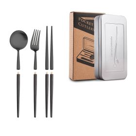 Stainless Steel Removable Portuguese Portable Knife Fork And Spoon Chopsticks Set (Option: Tungstenplated threepiece2)