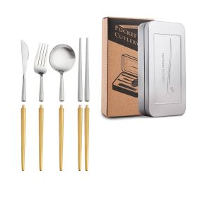 Stainless Steel Removable Portuguese Portable Knife Fork And Spoon Chopsticks Set (Option: Four gold and silver sets)