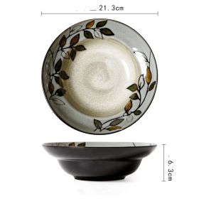 Straw Hat Fruit Salad Ceramic Rice Plate (Option: Retro leaf with blue edge21.3-1PCS)