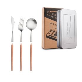 Stainless Steel Removable Portuguese Portable Knife Fork And Spoon Chopsticks Set (Option: Rose silver three piece set1)