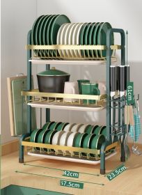 Household Bowl Rack, Chopsticks Container, Cupboard (Option: Green and gold-3layers full set)