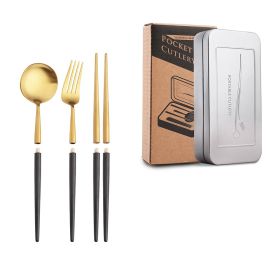 Stainless Steel Removable Portuguese Portable Knife Fork And Spoon Chopsticks Set (Option: Tungstengold threepiece suit2)