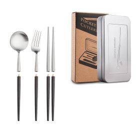 Stainless Steel Removable Portuguese Portable Knife Fork And Spoon Chopsticks Set (Option: Tungsten silver2)