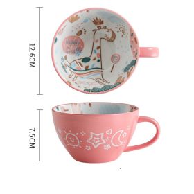 Ceramic Breakfast Mug Microwavable Milk Coffee Mug (Color: Pink)