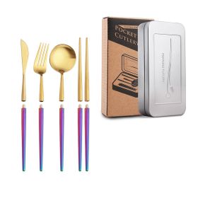 Stainless Steel Removable Portuguese Portable Knife Fork And Spoon Chopsticks Set (Option: Gold plated fourpiece set)